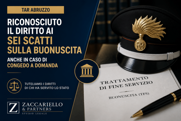 TAR Abruzzo: sei scatti stipendiali sulla buonuscita anche con congedo a domanda